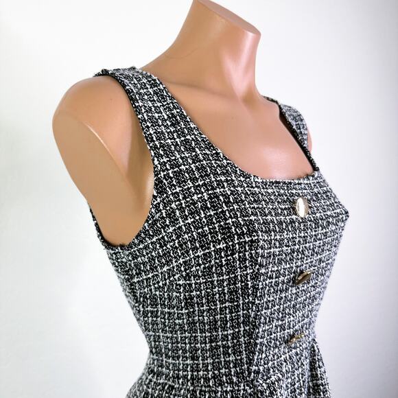 Shein Plaid Sleeveless Apron Jumper Pinafore Tweed Dress Black White Size 4 - Picture 3 of 11